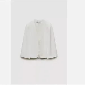 Zara | Jackets & Coats | Zara Cape Blazer In White In Medium